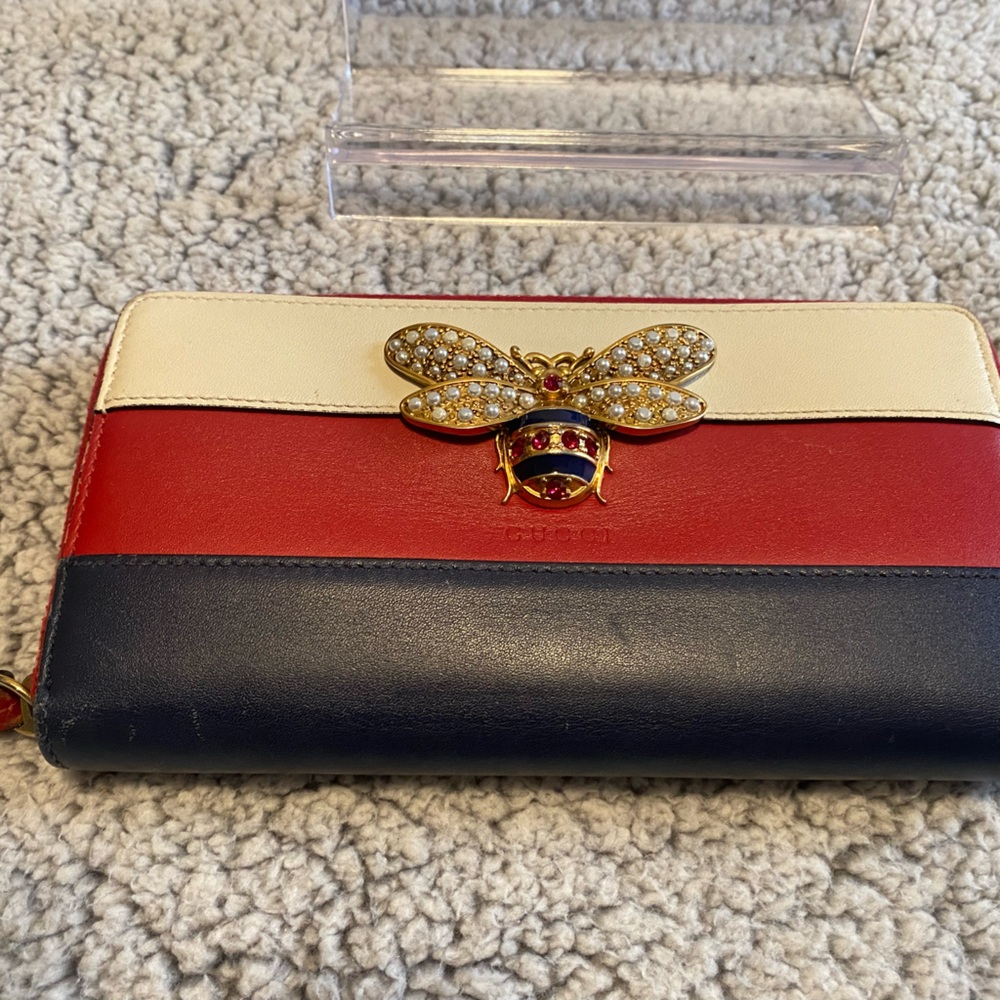 GUCCI BEE QUEEN MARGARET TRI-COLOR LONG ZIP WALLET